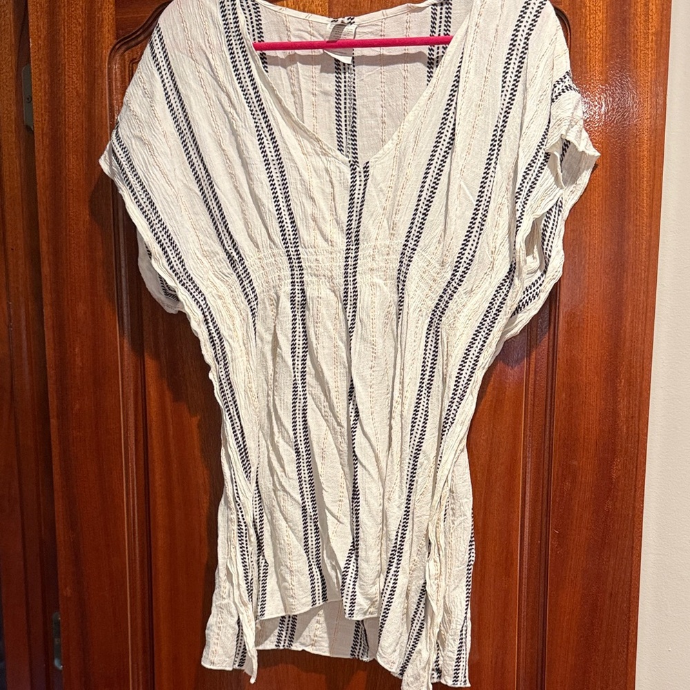 BECCA Black and White Striped V-Neck Coverup